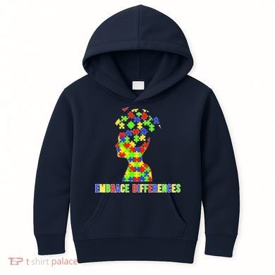 Embrace Differences Autism Awareness Puzzle Pieces Kids Hoodie