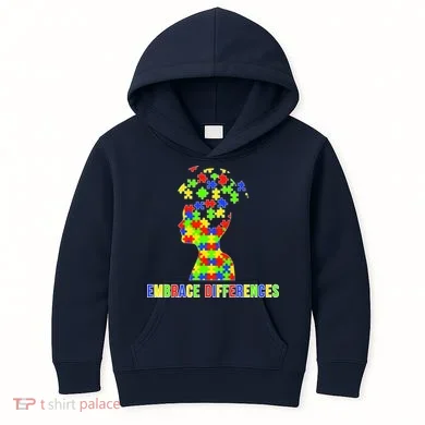 Embrace Differences Autism Awareness Puzzle Pieces Kids Hoodie