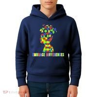Embrace Differences Autism Awareness Puzzle Pieces Kids Hoodie thumb 4