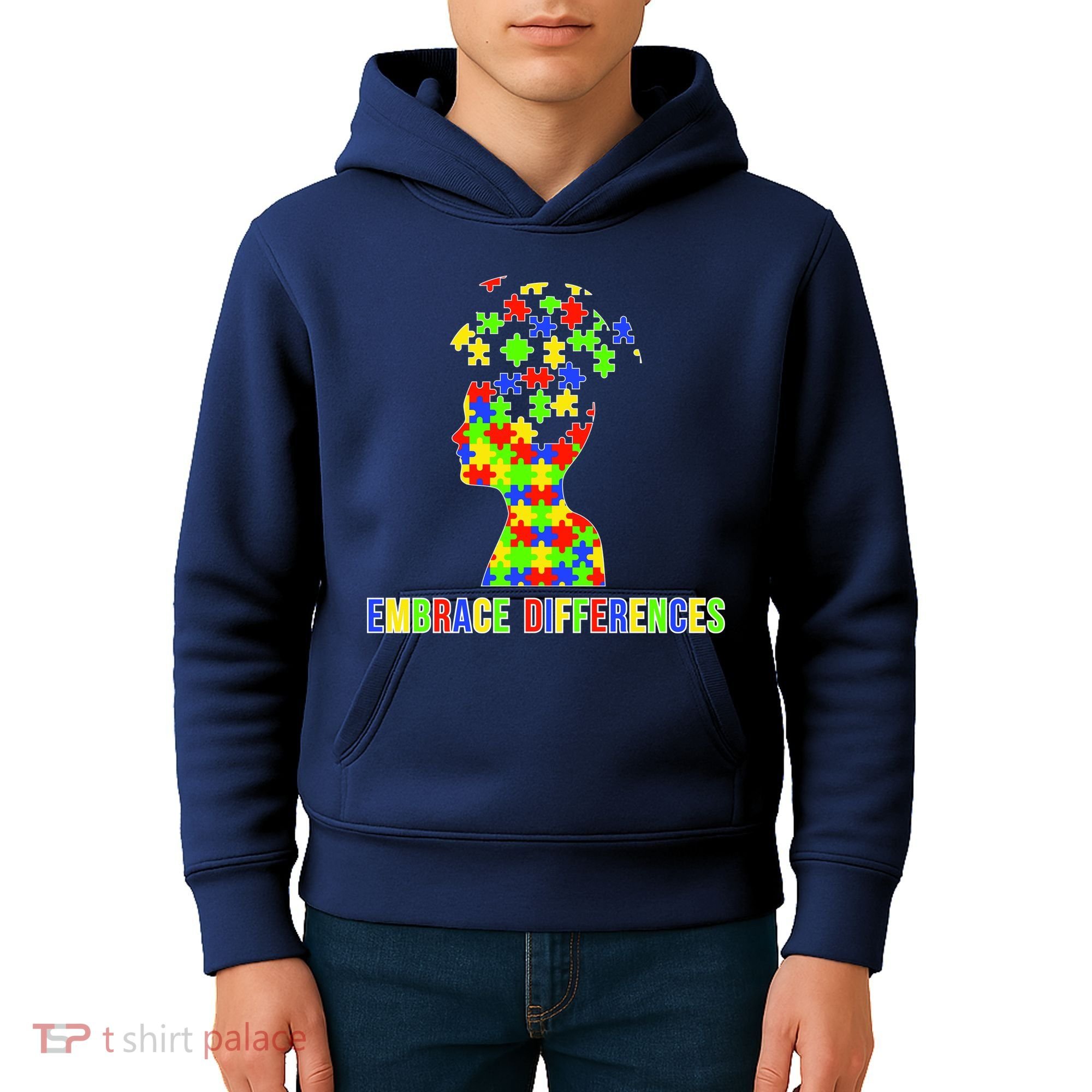Embrace Differences Autism Awareness Puzzle Pieces Kids Hoodie