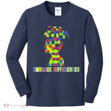 Embrace Differences Autism Awareness Puzzle Pieces Kids Long Sleeve Shirt