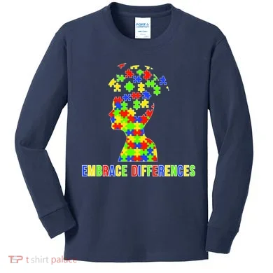 Embrace Differences Autism Awareness Puzzle Pieces Kids Long Sleeve Shirt