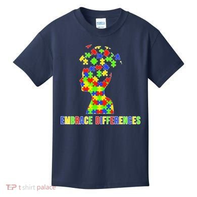 Embrace Differences Autism Awareness Puzzle Pieces Kids T-Shirt