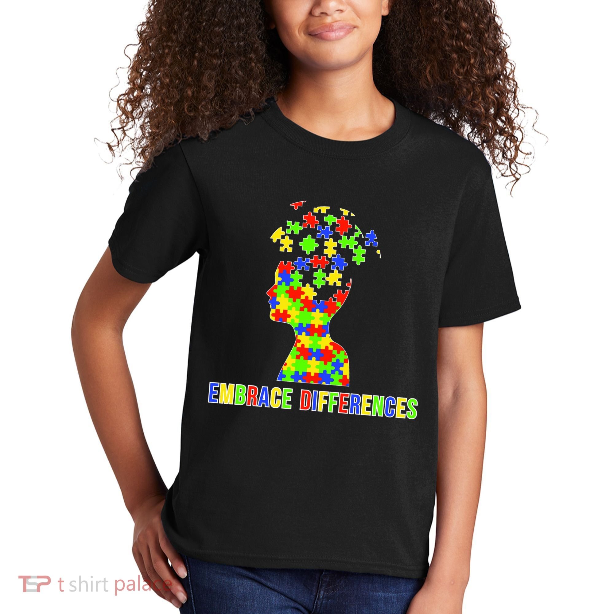 Embrace Differences Autism Awareness Puzzle Pieces Kids T-Shirt