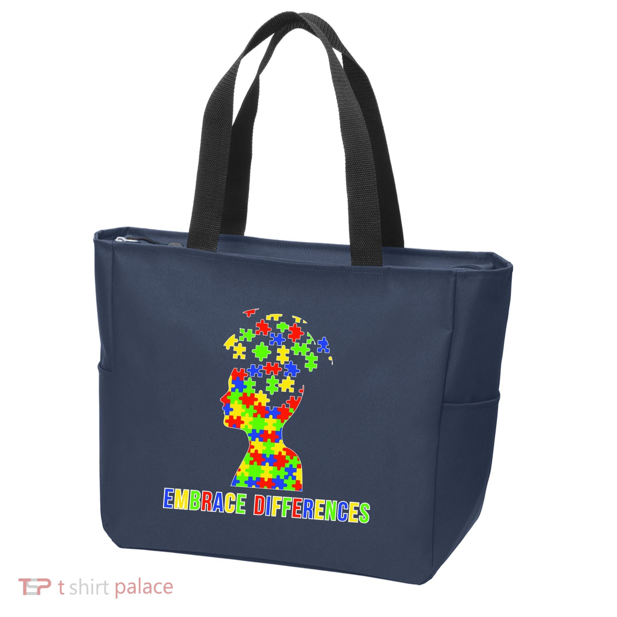 Embrace Differences Autism Awareness Puzzle Pieces Tote Bag