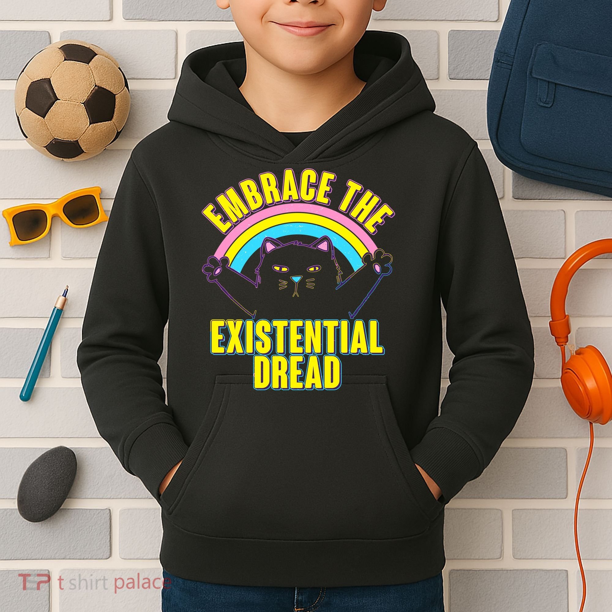 Embrace The Existential Dread Cat Kids Hoodie