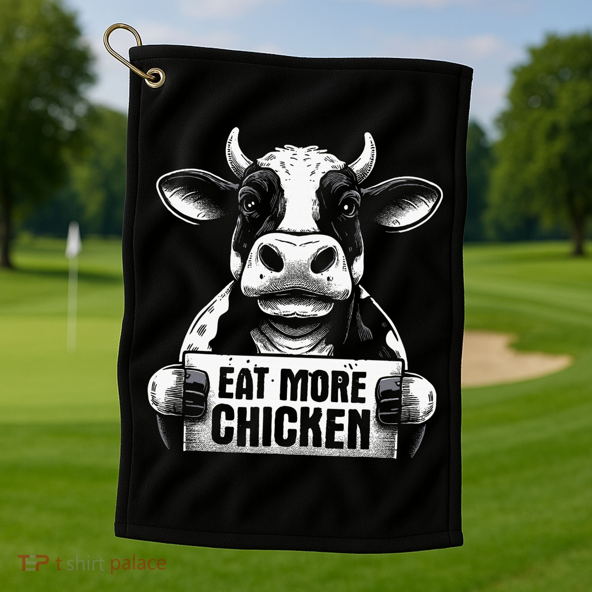Eat More Chicken Funny Sarcastic Cow Beef Meat Bbq Lover Golf Towel