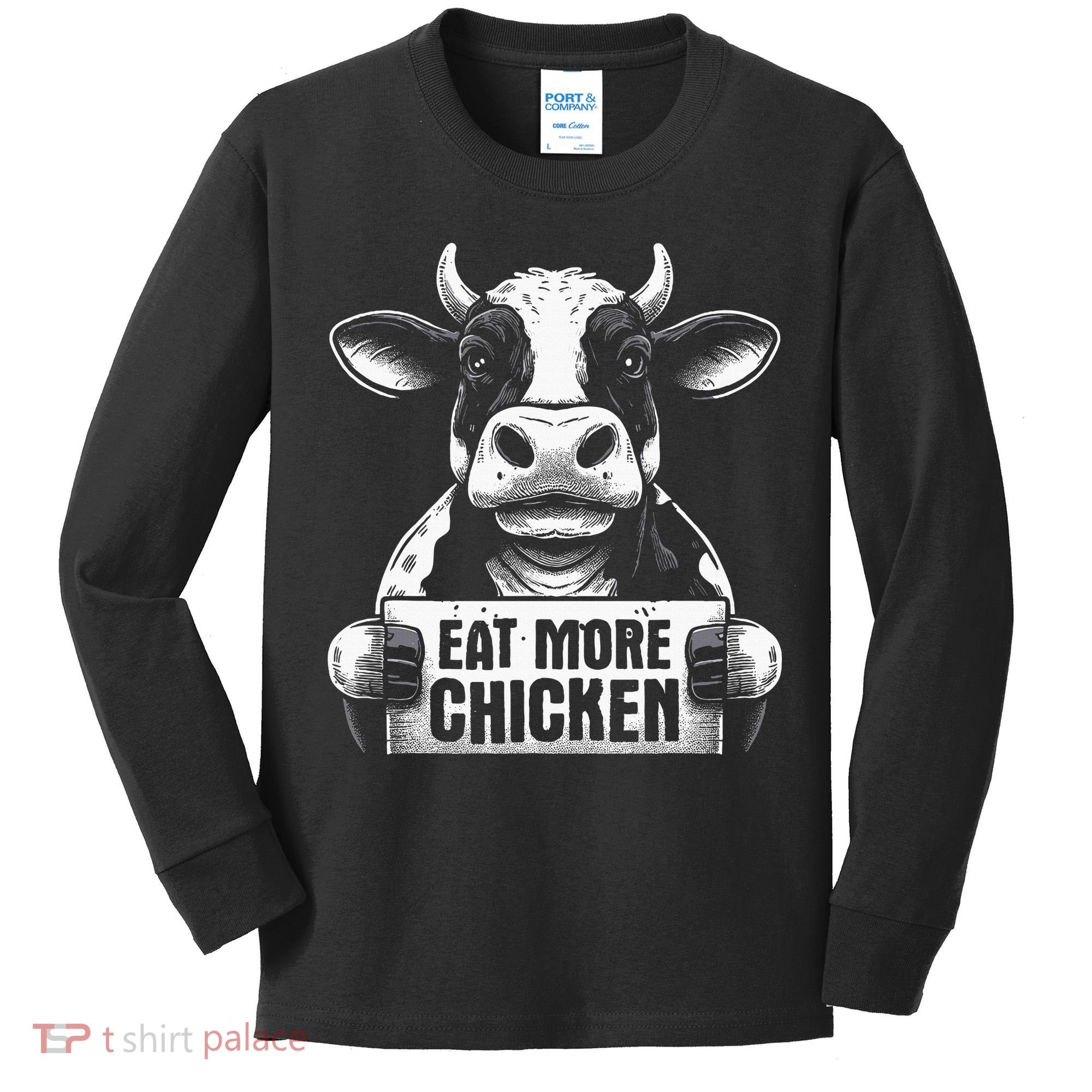 Eat More Chicken Funny Sarcastic Cow Beef Meat Bbq Lover Kids Long Sleeve Shirt