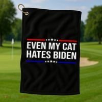Even My Cat Hates Biden Funny Anti Biden FJB Golf Towel thumb 1