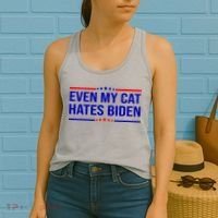 Even My Cat Hates Biden Funny Anti Biden FJB Women's Tank Top thumb 2