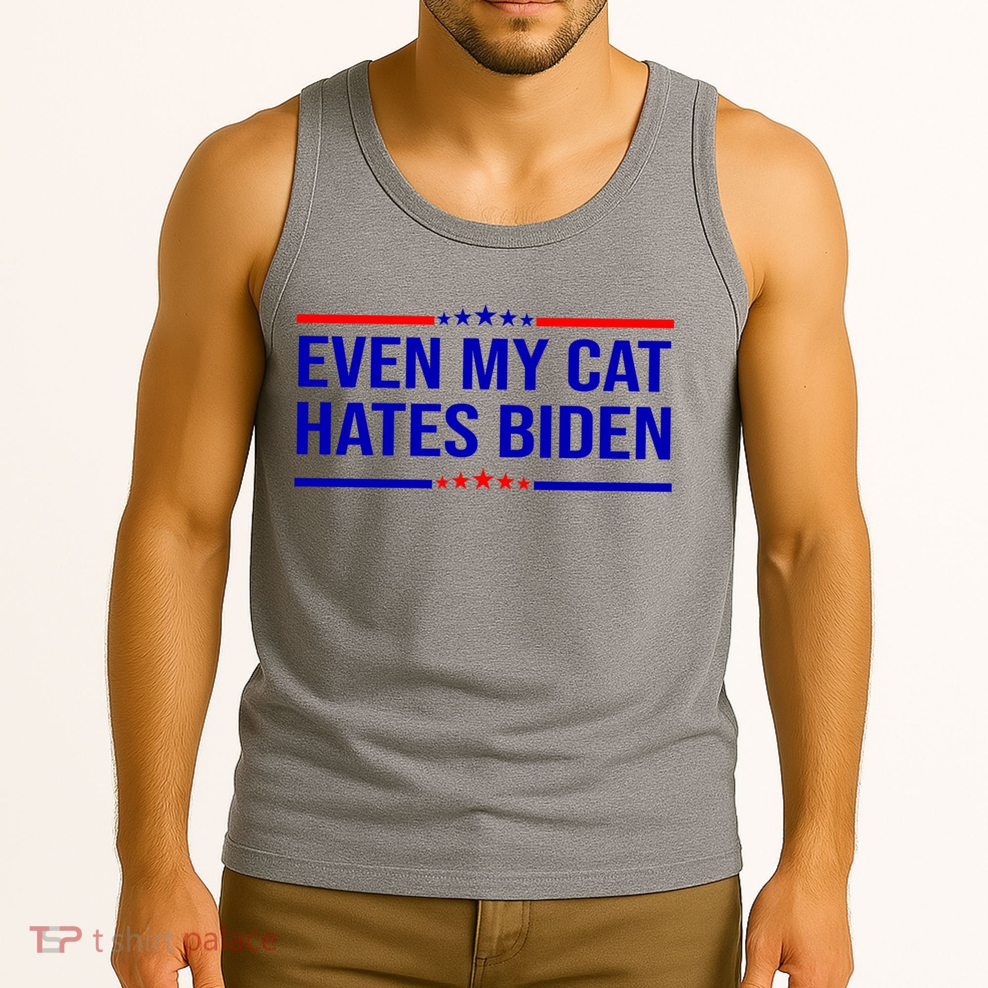 Even My Cat Hates Biden Funny Anti Biden FJB Tank Top