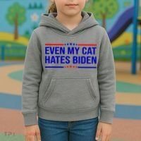 Even My Cat Hates Biden Funny Anti Biden FJB Kids Hoodie thumb 3