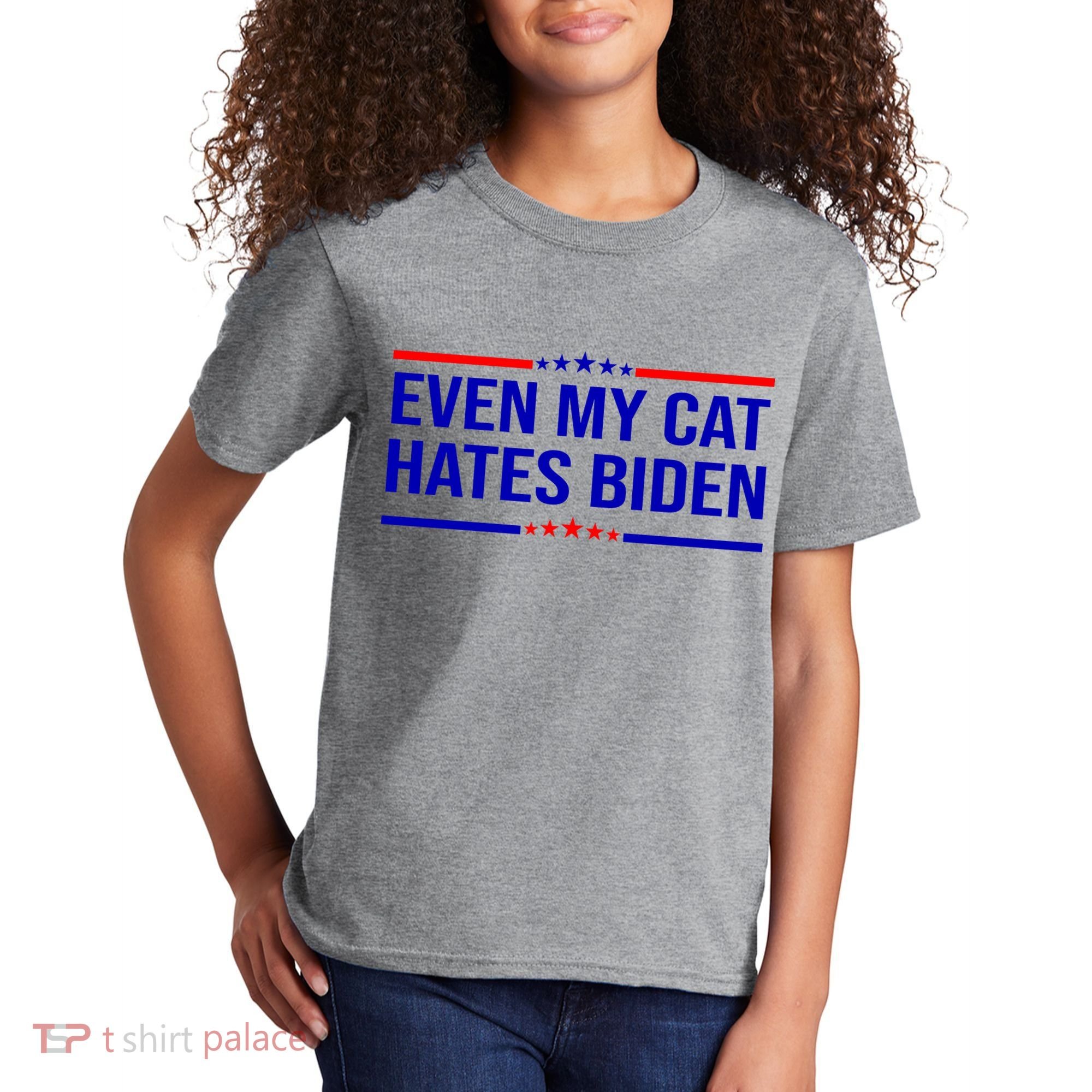 Even My Cat Hates Biden Funny Anti Biden FJB Kids T-Shirt