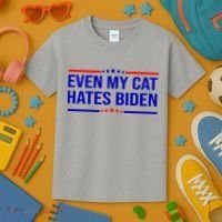 Even My Cat Hates Biden Funny Anti Biden FJB Kids T-Shirt thumb 3