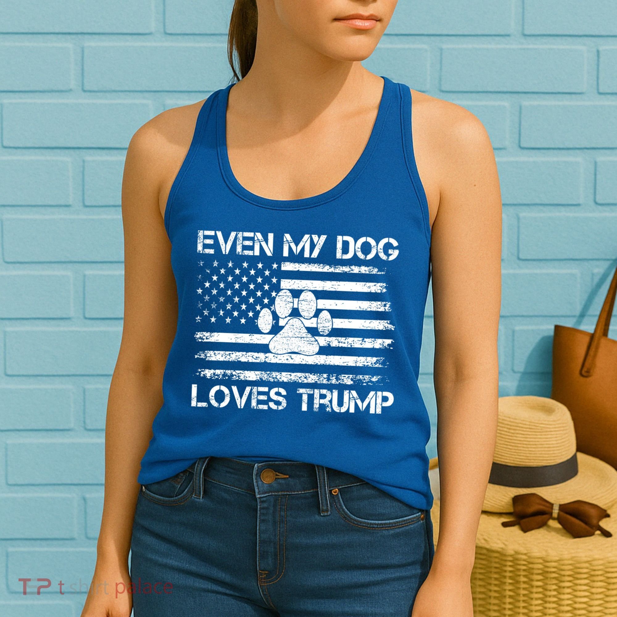 Even My Dog Loves Trump Usa Flag Election Trump Support Gift Women's Tank Top