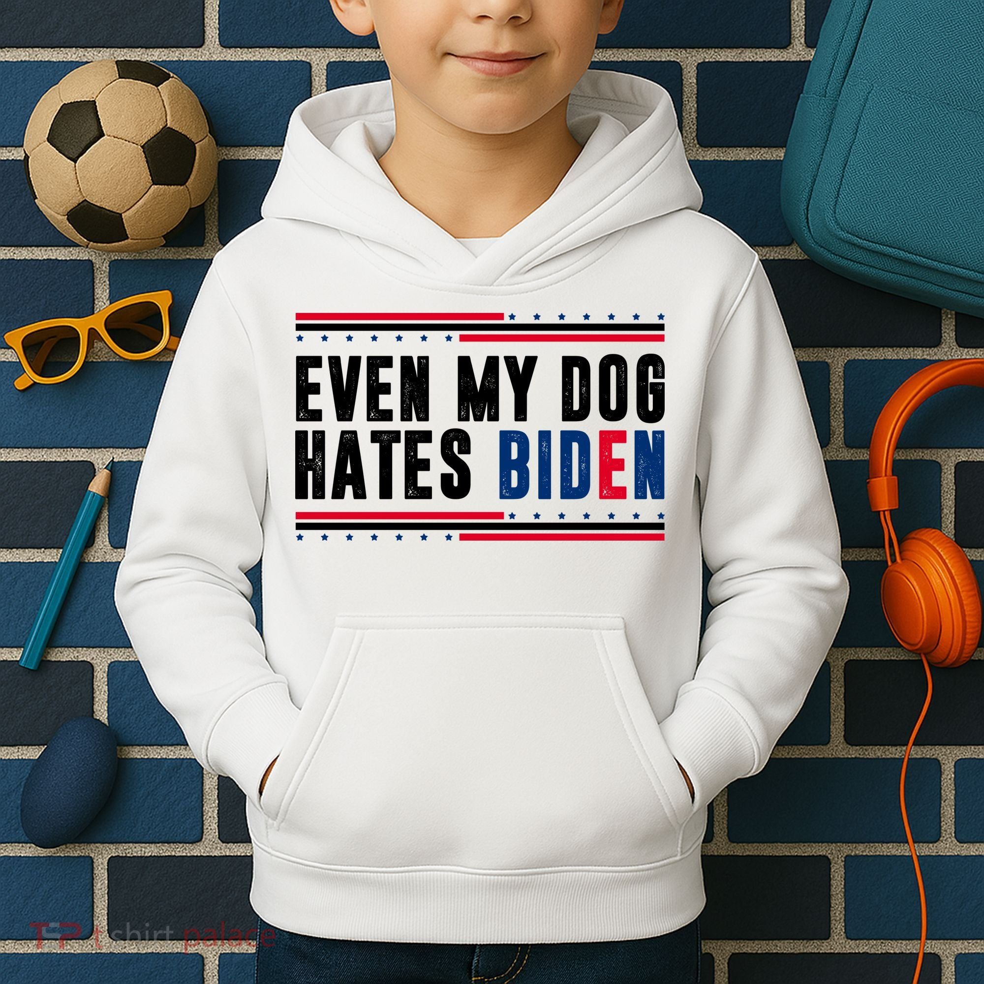 Even My Dog Hates Biden Funny Kids Hoodie