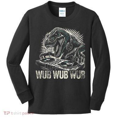 Electronic Music Dinosaur Dj Dubstep Kids Long Sleeve Shirt