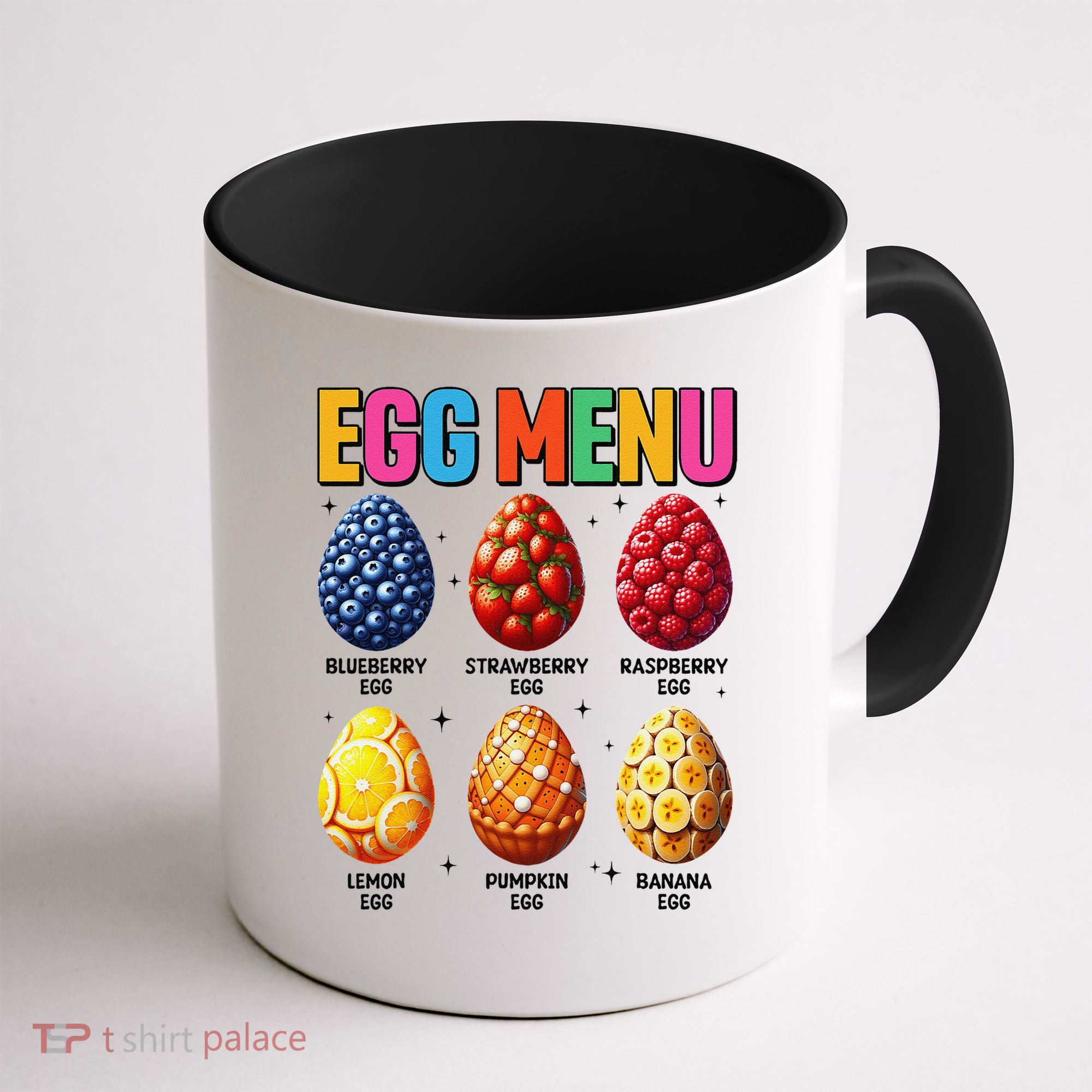 Egg Menu Fruit-Flavored Eggs Funny Easter Day Hunt Eggs Coffee Mug
