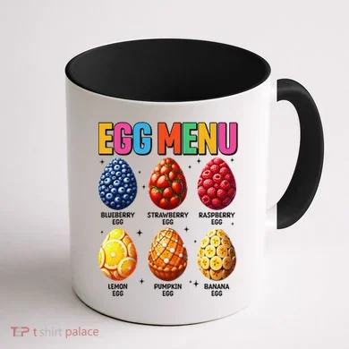 Egg Menu Fruit-Flavored Eggs Funny Easter Day Hunt Eggs Coffee Mug back