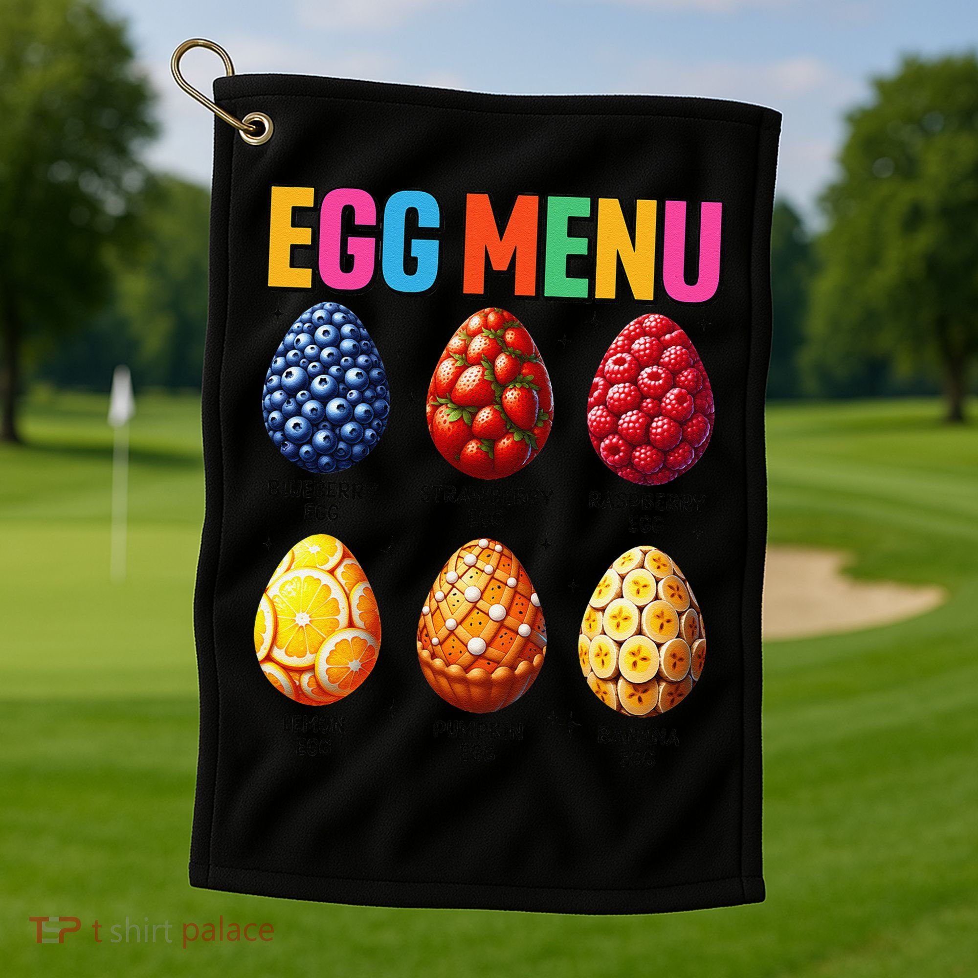 Egg Menu Fruit-Flavored Eggs Funny Easter Day Hunt Eggs Golf Towel
