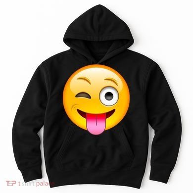 Emoticon Tongue Out Emoji with Winking Eye Smiley Hoodie