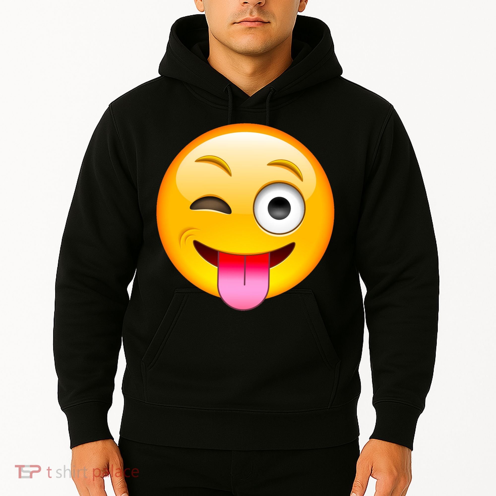 Emoticon Tongue Out Emoji with Winking Eye Smiley Hoodie