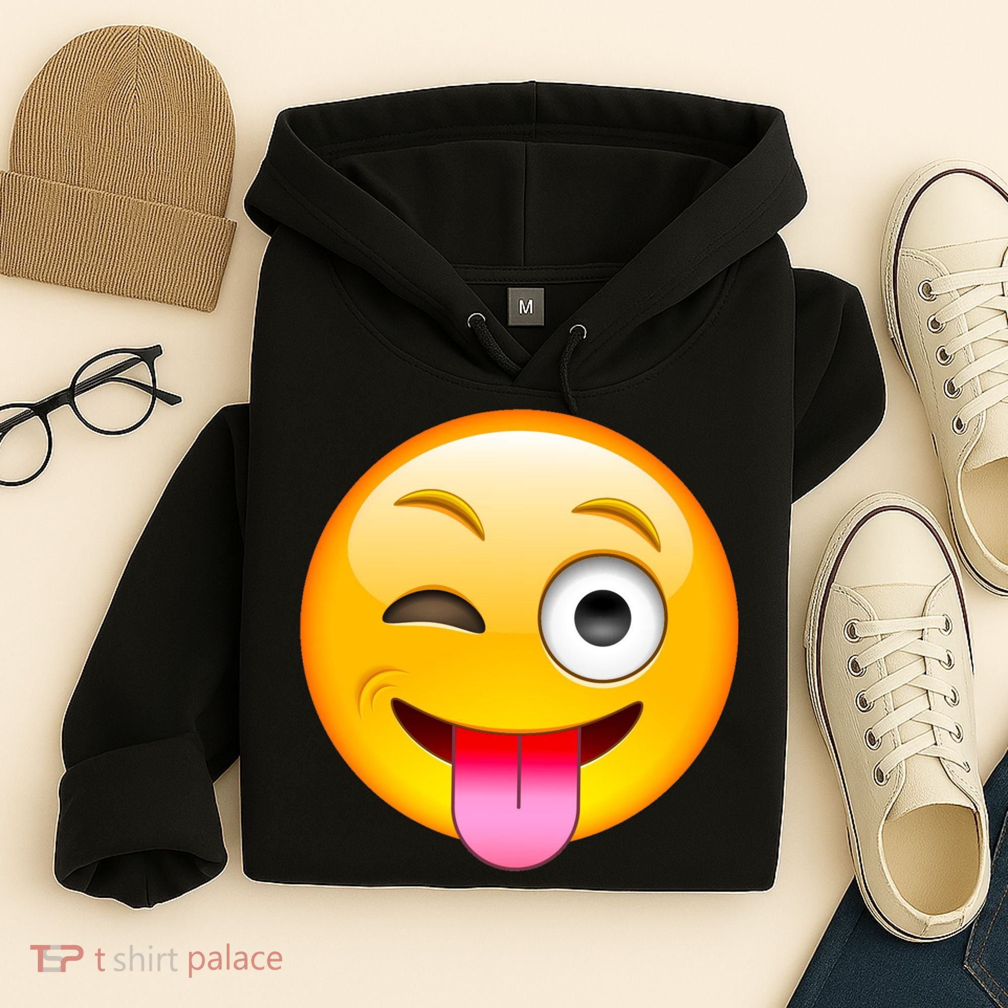 Emoticon Tongue Out Emoji with Winking Eye Smiley Hoodie
