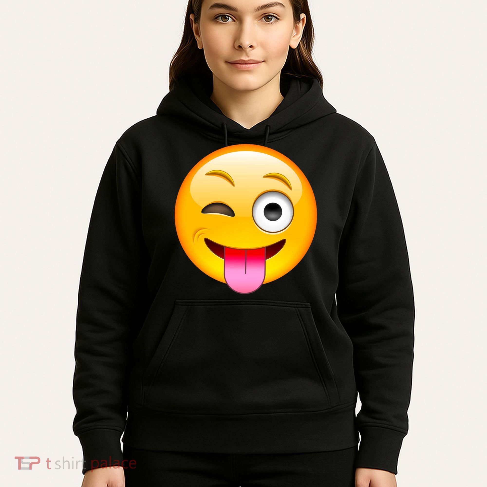 Emoticon Tongue Out Emoji with Winking Eye Smiley Hoodie