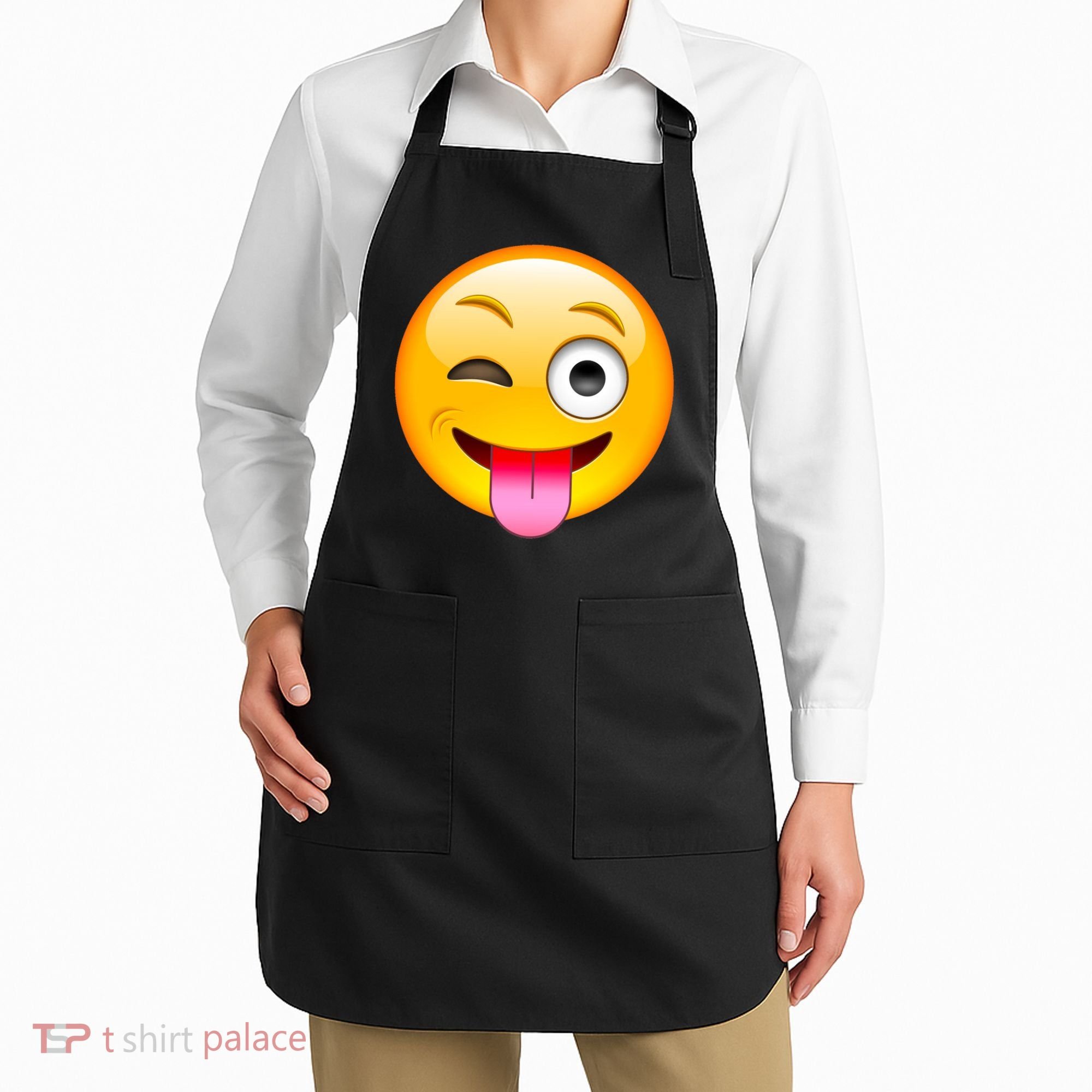 Emoticon Tongue Out Emoji with Winking Eye Smiley Apron