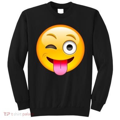 Emoticon Tongue Out Emoji with Winking Eye Smiley Sweatshirt