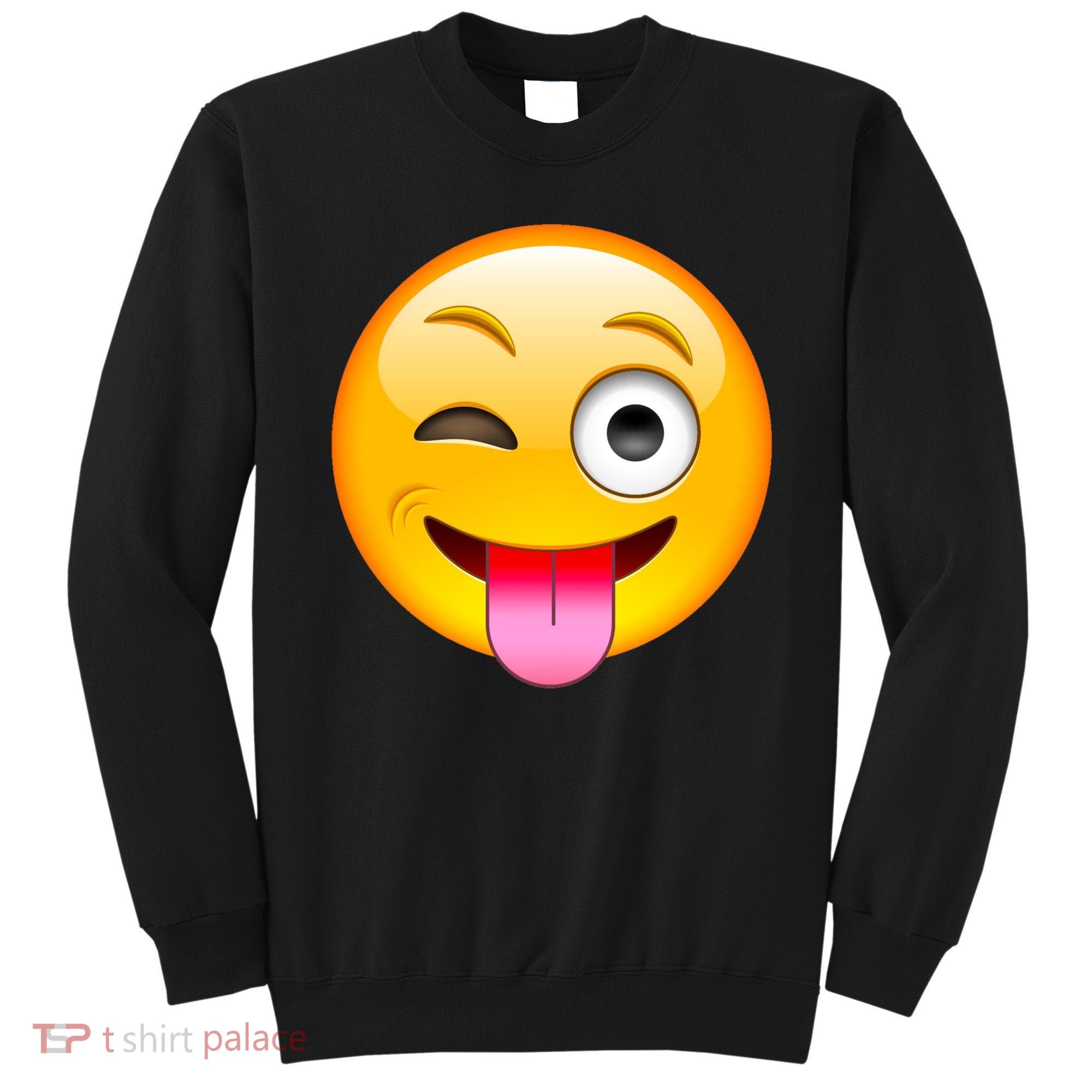 Emoticon Tongue Out Emoji with Winking Eye Smiley Sweatshirt