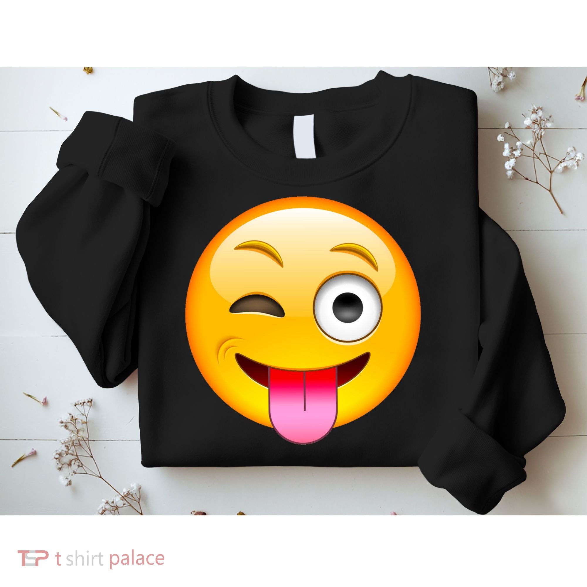 Emoticon Tongue Out Emoji with Winking Eye Smiley Sweatshirt