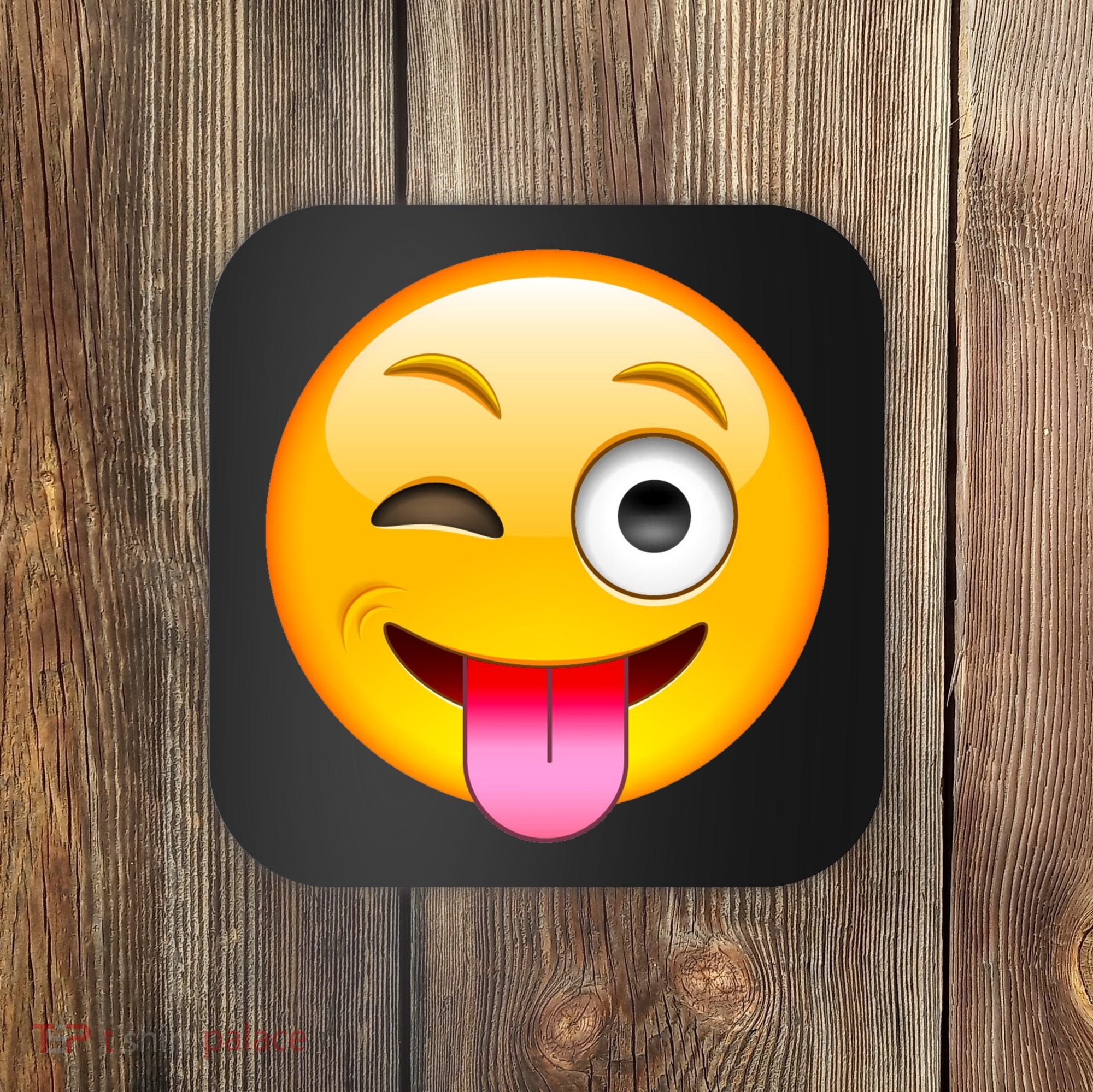 Emoticon Tongue Out Emoji with Winking Eye Smiley Coaster