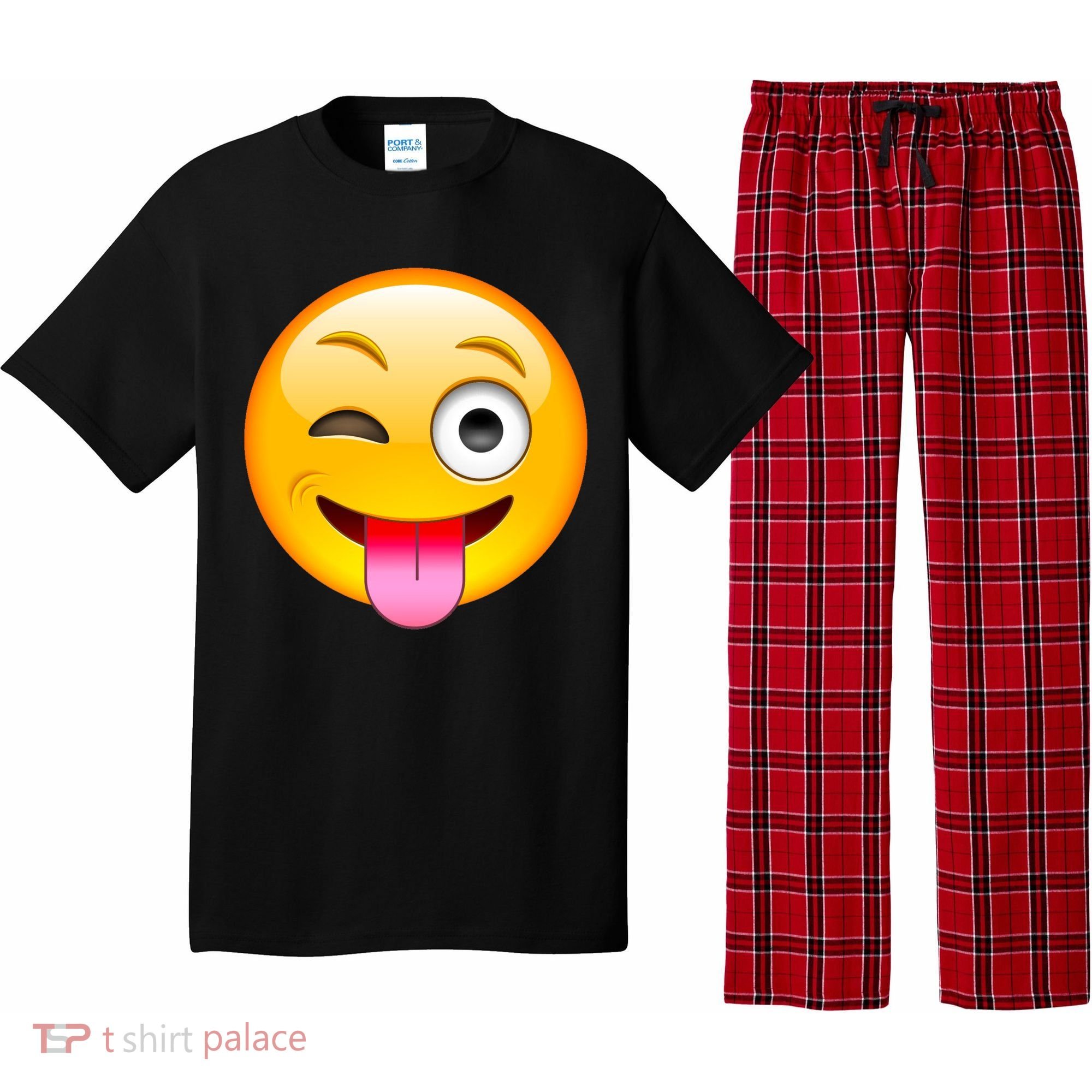 Emoticon Tongue Out Emoji with Winking Eye Smiley Pajama Set
