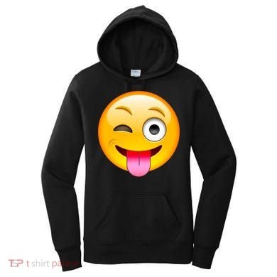Emoticon Tongue Out Emoji with Winking Eye Smiley Women's Hoodie