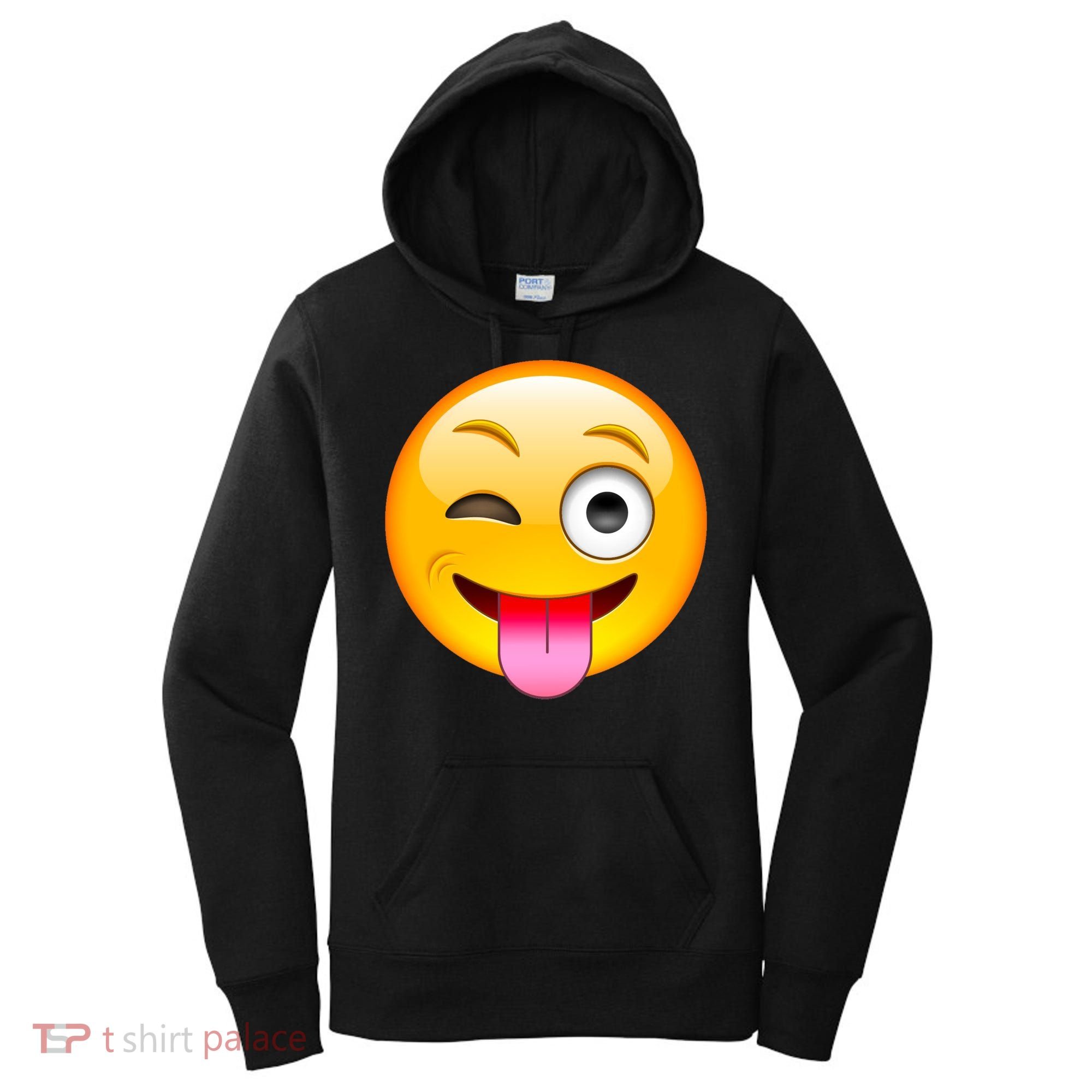 Emoticon Tongue Out Emoji with Winking Eye Smiley Women's Hoodie