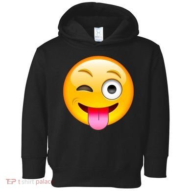 Emoticon Tongue Out Emoji with Winking Eye Smiley Toddler Hoodie