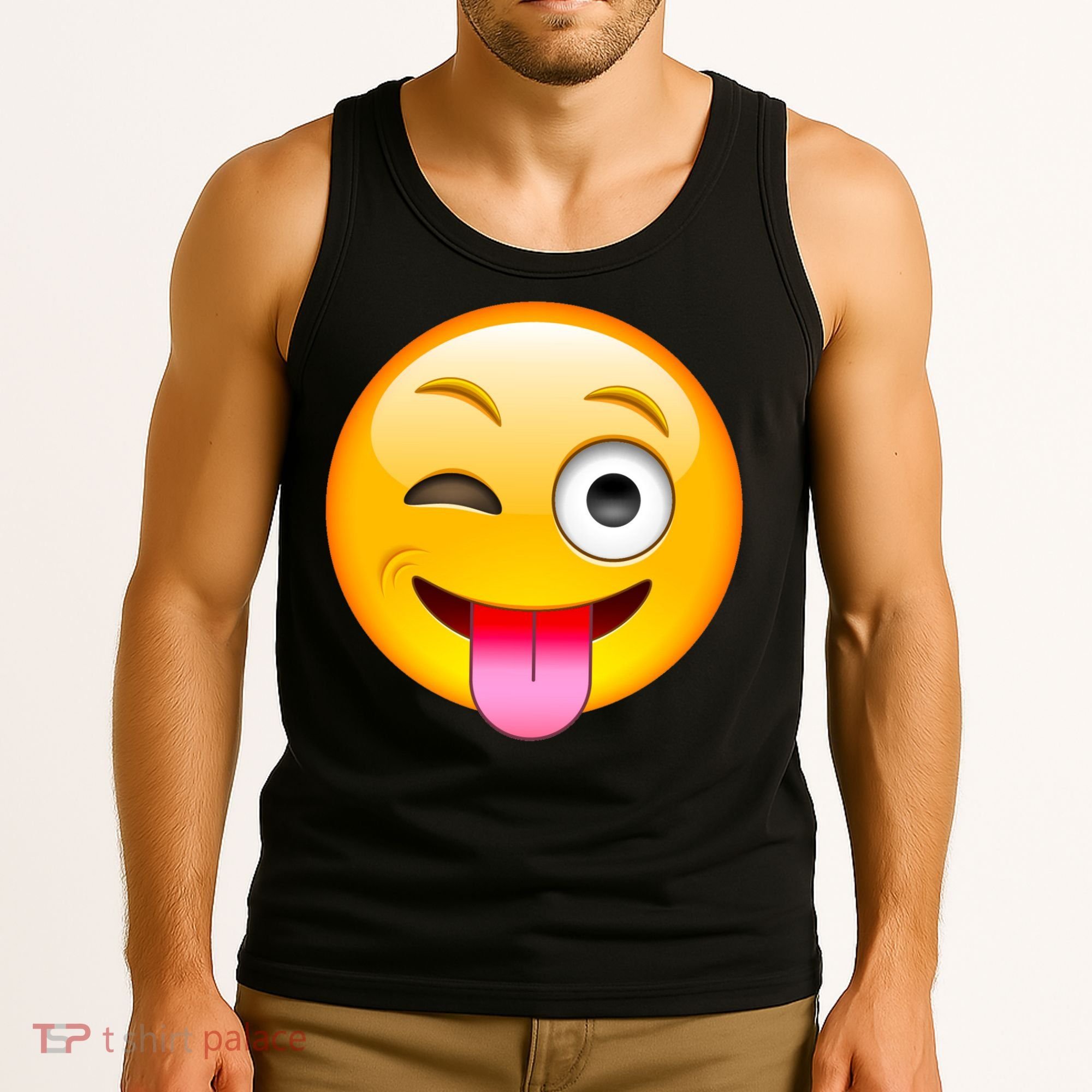 Emoticon Tongue Out Emoji with Winking Eye Smiley Tank Top