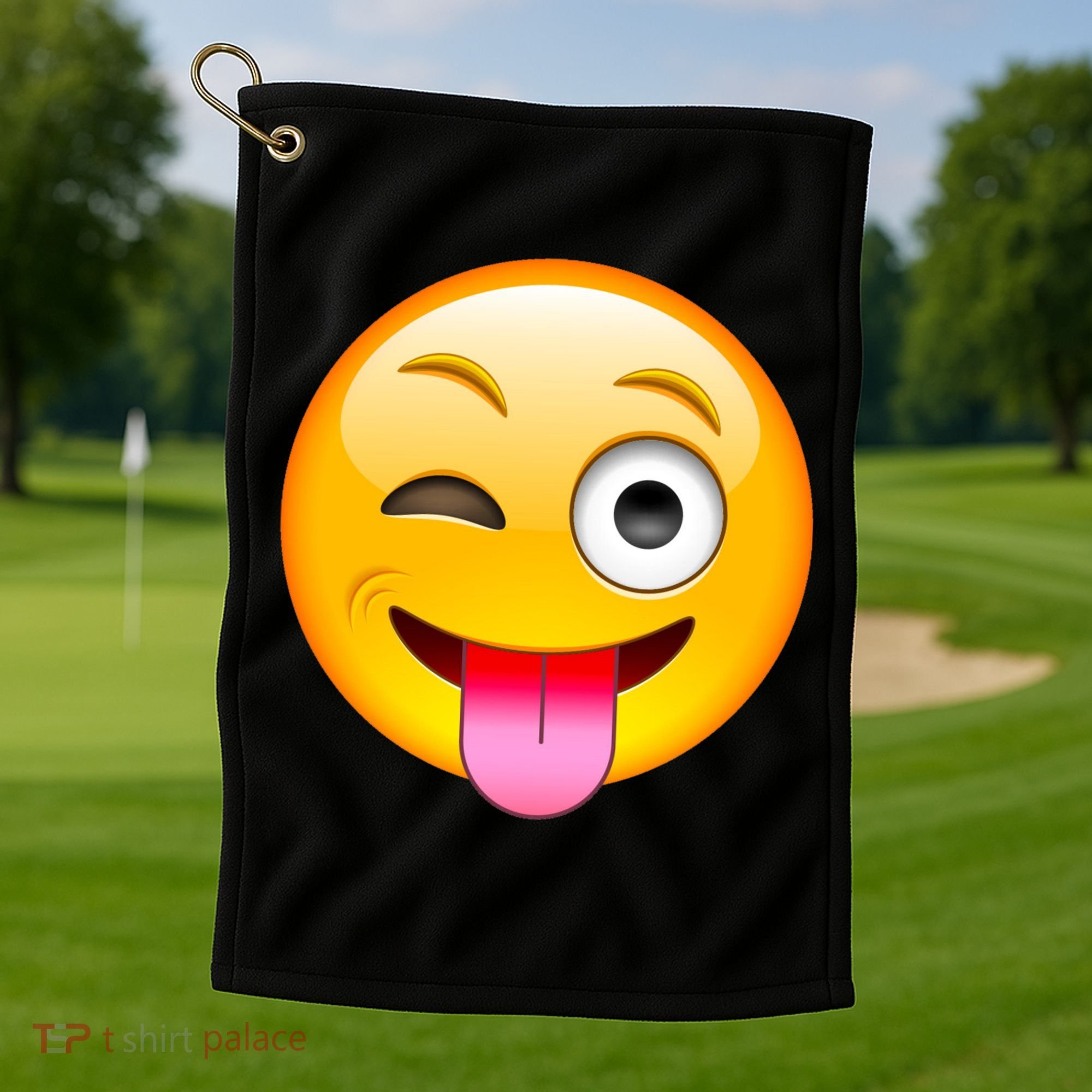Emoticon Tongue Out Emoji with Winking Eye Smiley Golf Towel