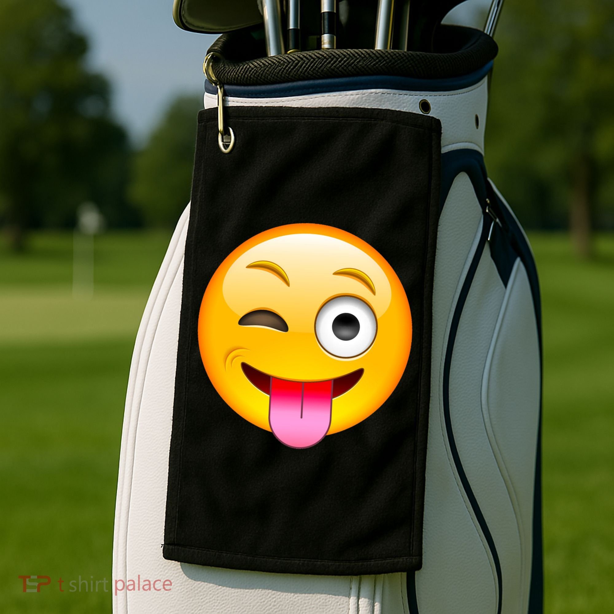 Emoticon Tongue Out Emoji with Winking Eye Smiley Golf Towel