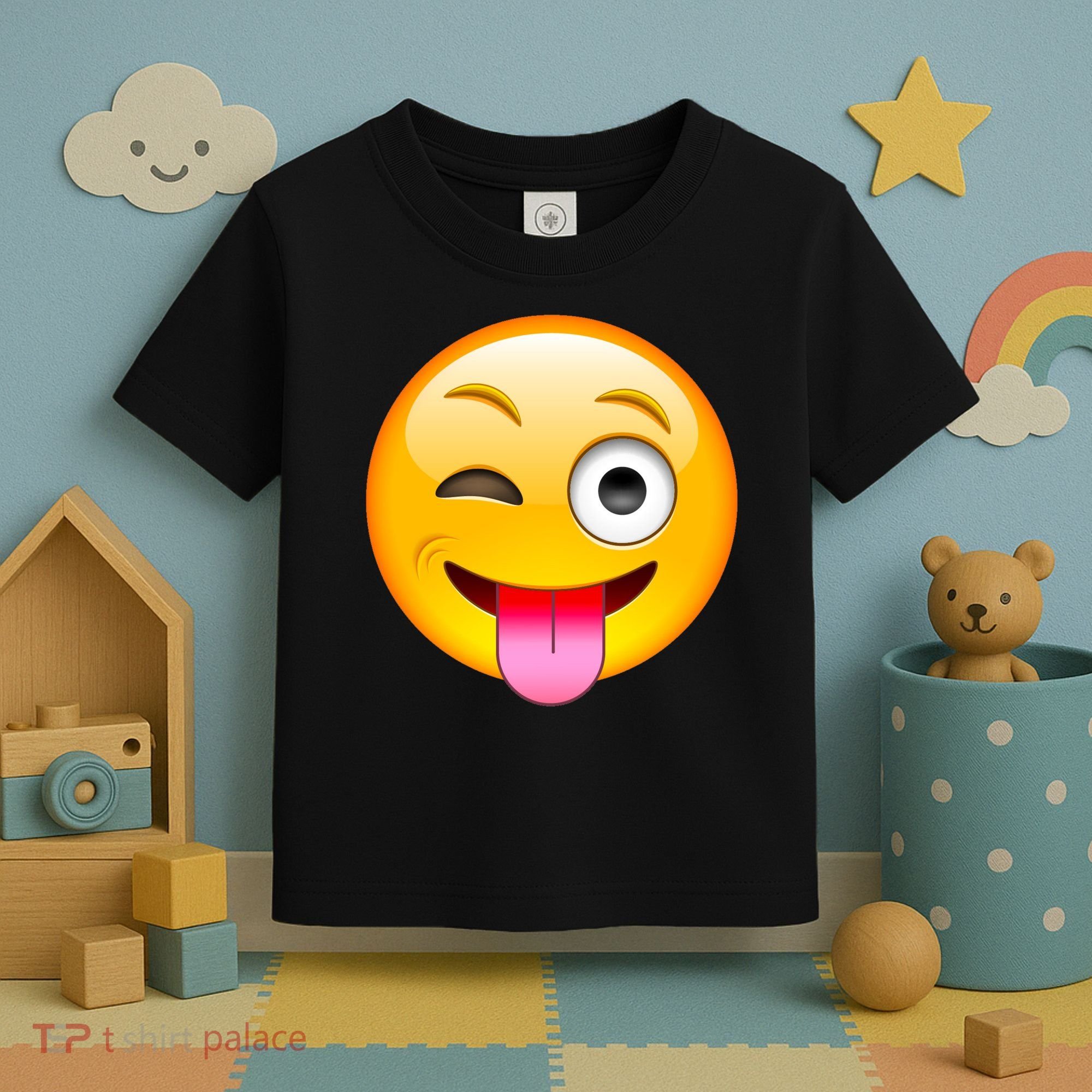 Emoticon Tongue Out Emoji with Winking Eye Smiley Toddler T-Shirt