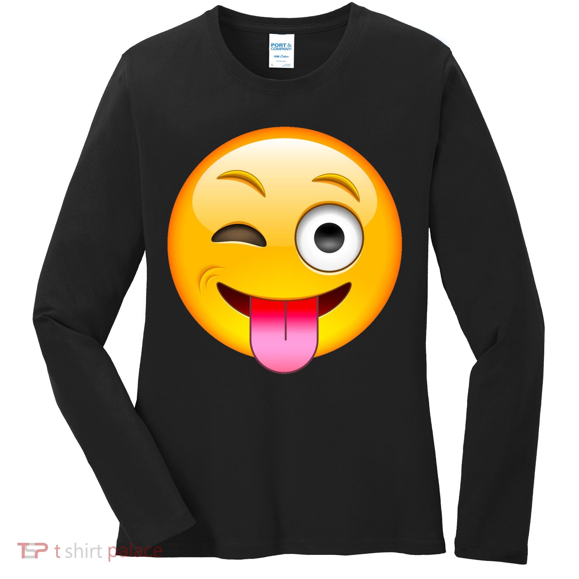 Emoticon Tongue Out Emoji with Winking Eye Smiley Women's Long Sleeve Shirt