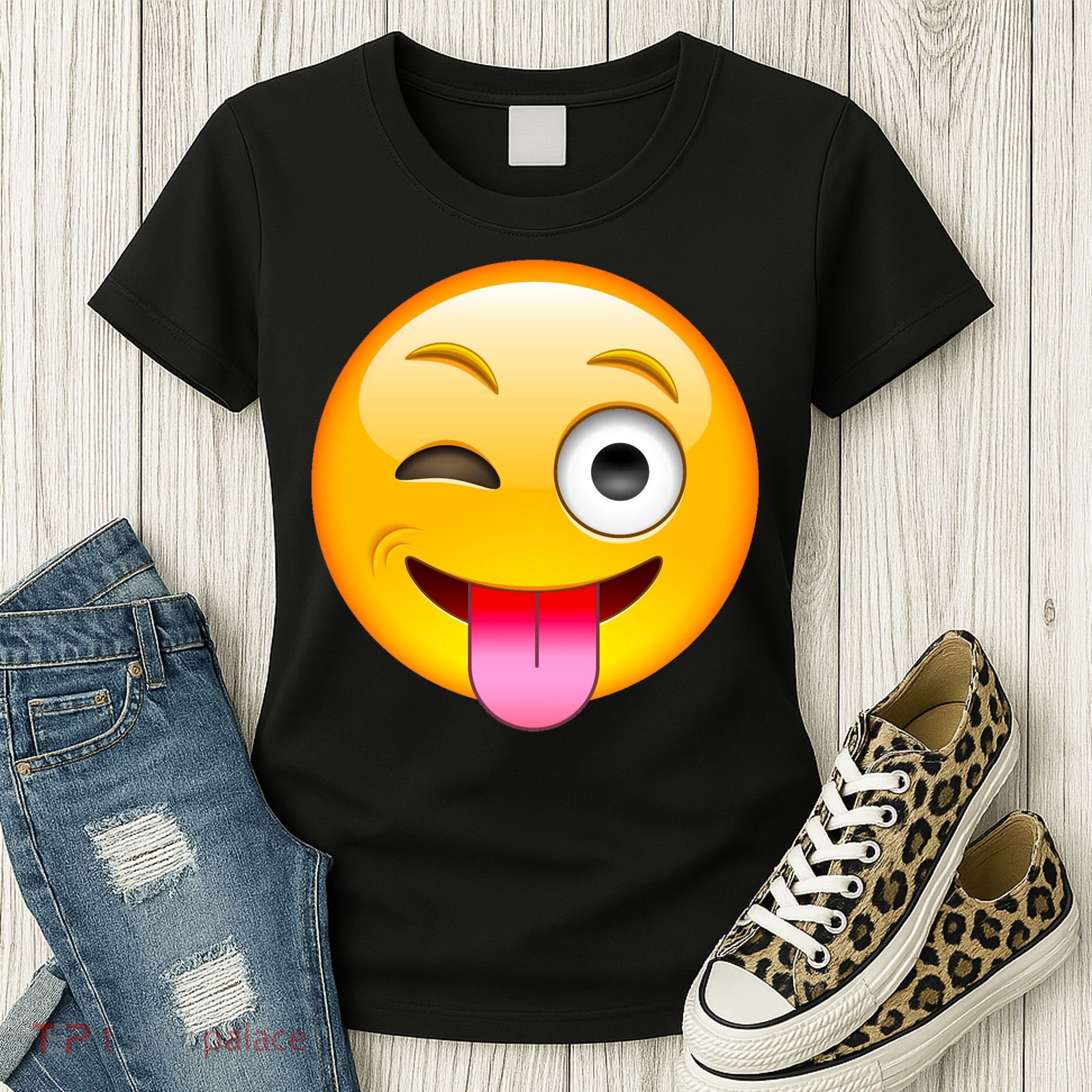 Emoticon Tongue Out Emoji with Winking Eye Smiley Women's T-Shirt