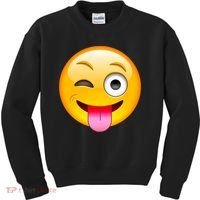 Emoticon Tongue Out Emoji with Winking Eye Smiley Kids Sweatshirt thumb 0