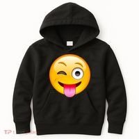 Emoticon Tongue Out Emoji with Winking Eye Smiley Kids Hoodie thumb 0