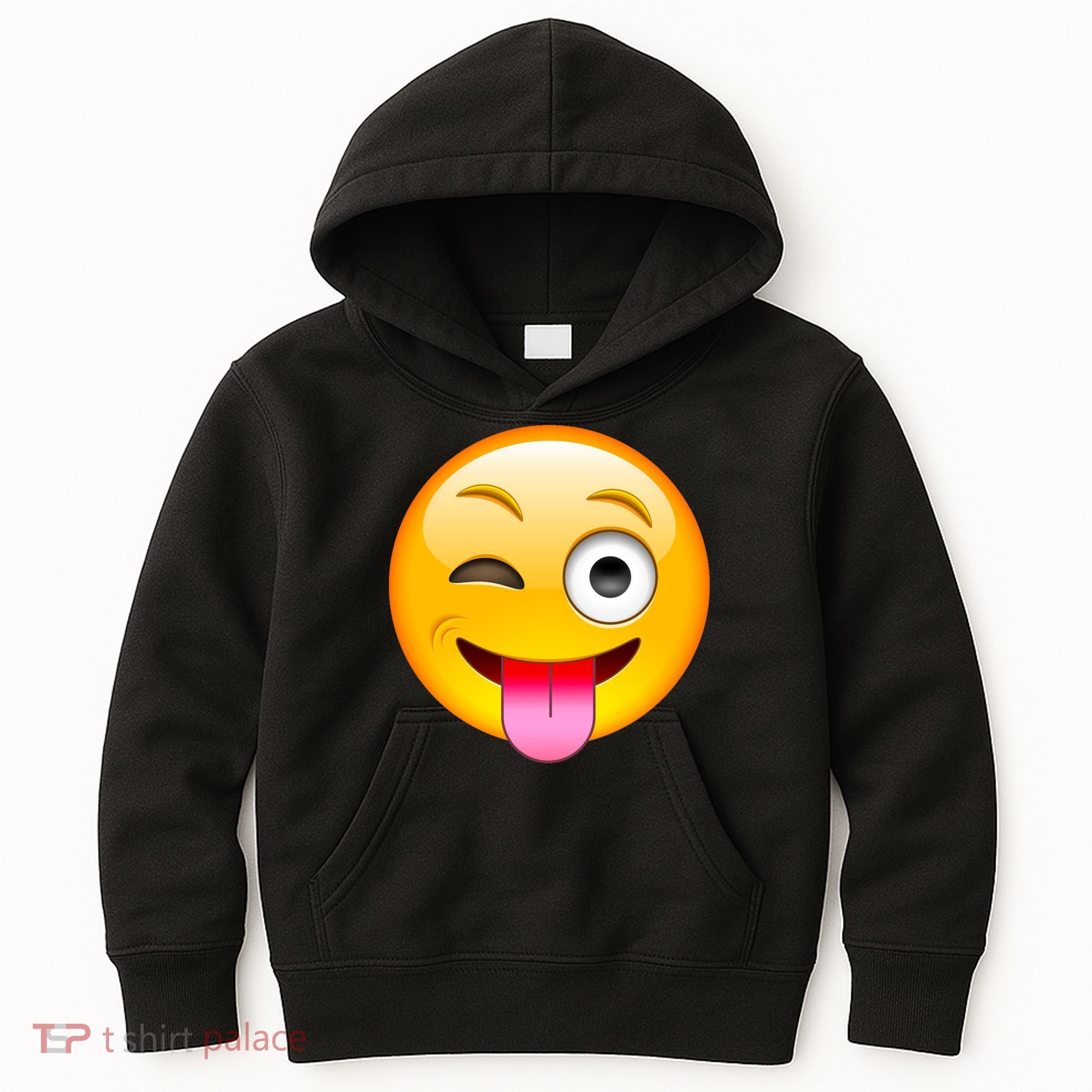 Emoticon Tongue Out Emoji with Winking Eye Smiley Kids Hoodie