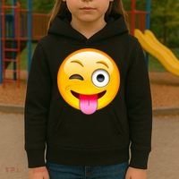 Emoticon Tongue Out Emoji with Winking Eye Smiley Kids Hoodie thumb 3