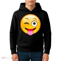 Emoticon Tongue Out Emoji with Winking Eye Smiley Kids Hoodie thumb 4