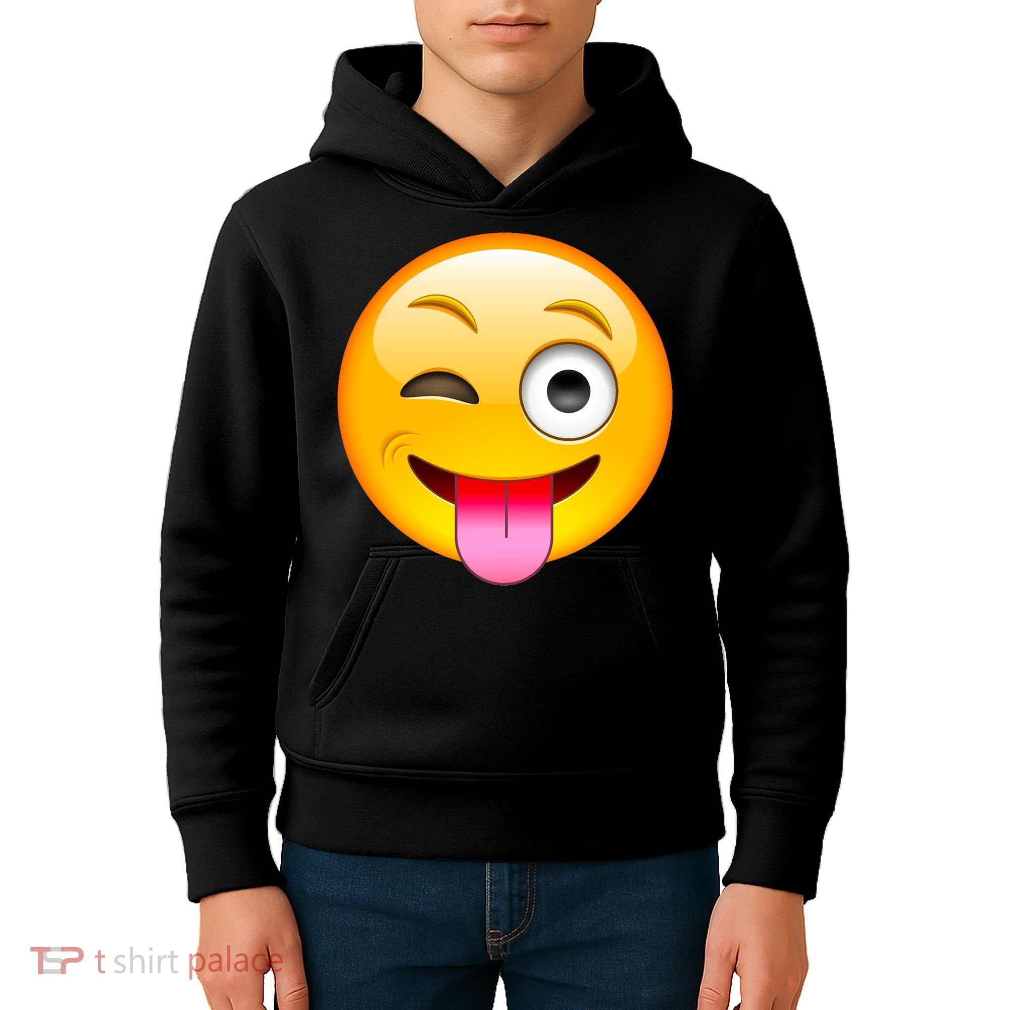 Emoticon Tongue Out Emoji with Winking Eye Smiley Kids Hoodie