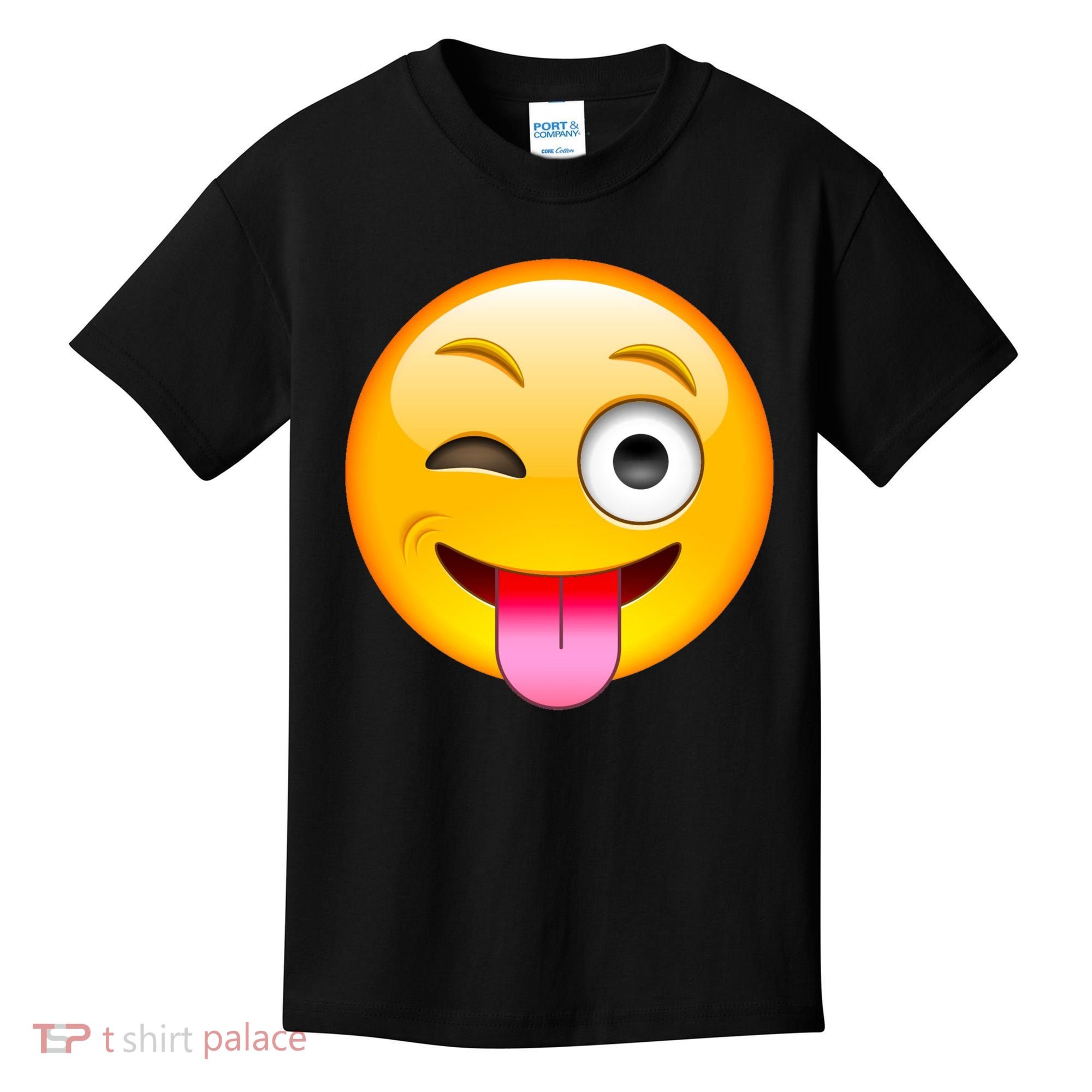 Emoticon Tongue Out Emoji with Winking Eye Smiley Kids T-Shirt